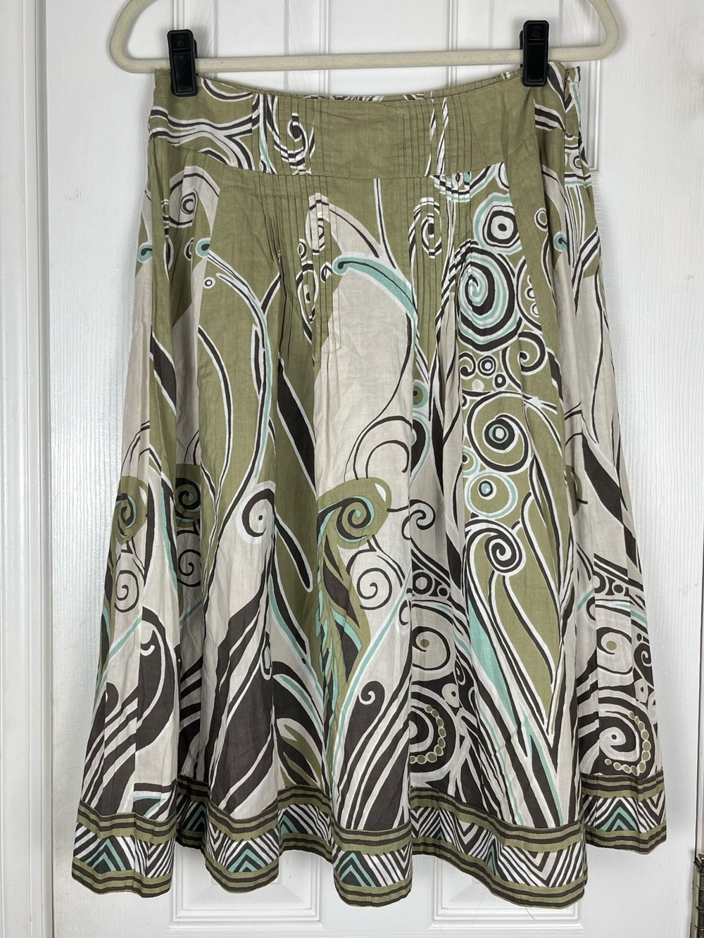 Soft Surroundings Abstract Swirl Print 100% Cotton Midi Skirt Sz PM